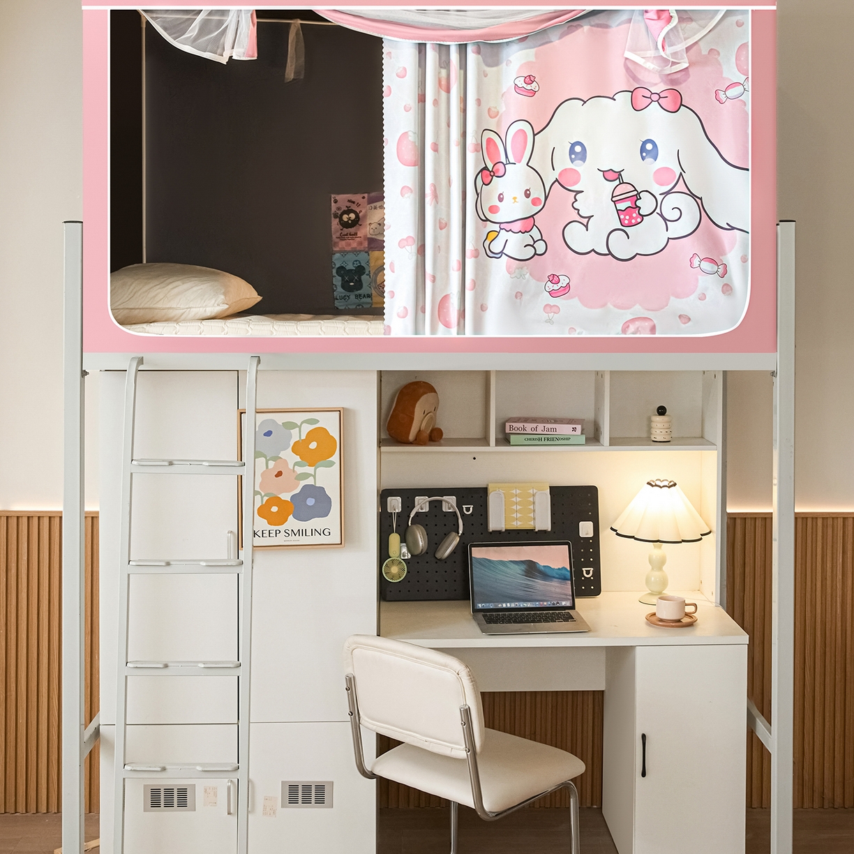 91家纺网 家纺一手货源 找家纺 冉美家纺 2025U型坐床烤学生漆支架蚊帐  粉红小玉桂