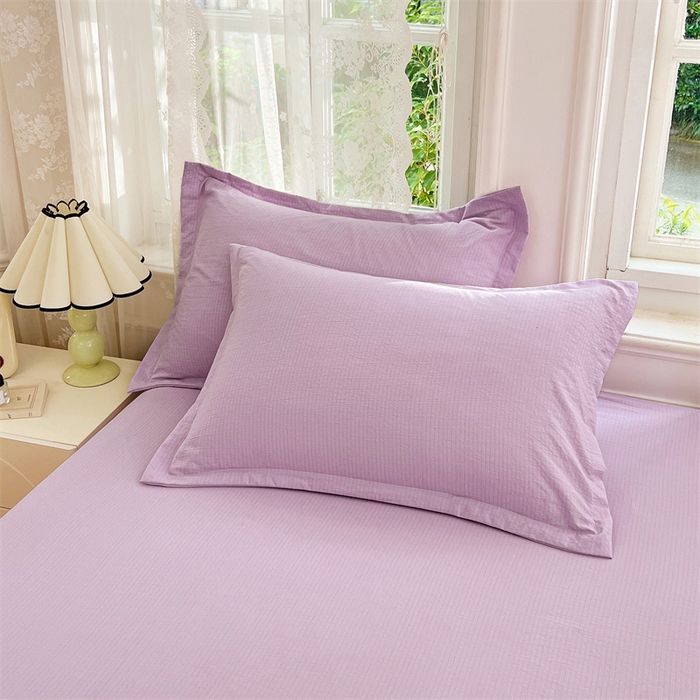 91家纺网 家纺一手货源 找家纺 梦舒羽 2025新款云感双层纱印花枕套宿舍单人枕芯套一对装枕头套 暮山紫