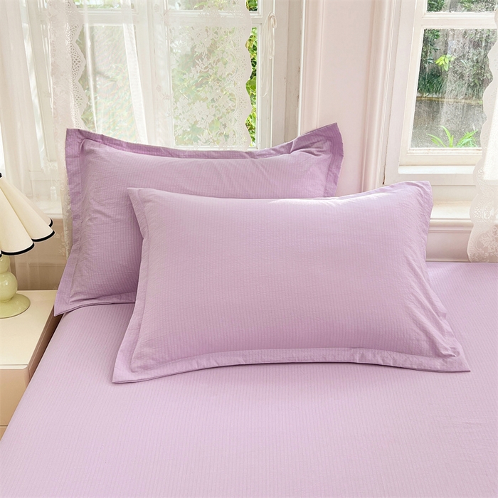 91家纺网 家纺一手货源 找家纺 梦舒羽 2025新款云感双层纱印花枕套宿舍单人枕芯套一对装枕头套 暮山紫