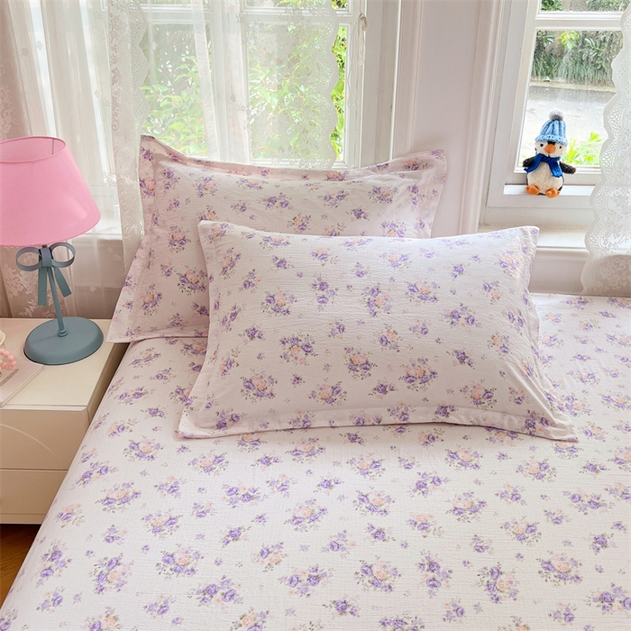 91家纺网 家纺一手货源 找家纺 梦舒羽 2025新款云感双层纱印花枕套宿舍单人枕芯套一对装枕头套 紫薇花园
