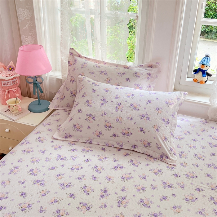 91家纺网 家纺一手货源 找家纺 梦舒羽 2025新款云感双层纱印花枕套宿舍单人枕芯套一对装枕头套 紫薇花园