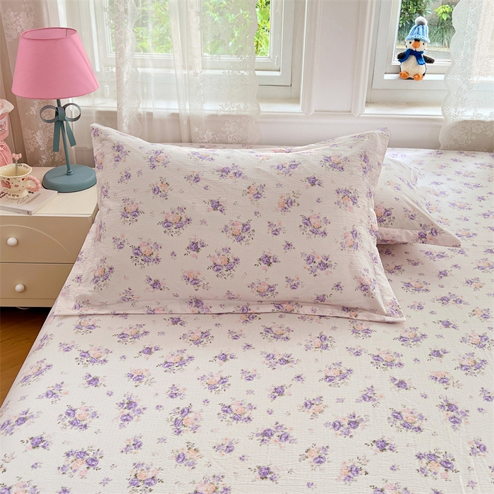 91家纺网 家纺一手货源 找家纺 梦舒羽 2025新款云感双层纱印花枕套宿舍单人枕芯套一对装枕头套 紫薇花园