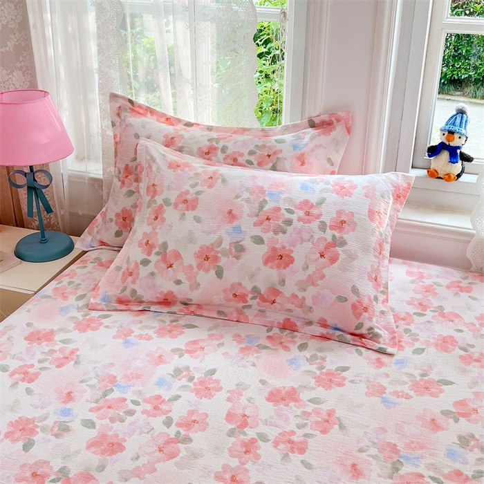 91家纺网 家纺一手货源 找家纺 梦舒羽 2025新款云感双层纱印花枕套宿舍单人枕芯套一对装枕头套 倾城之恋