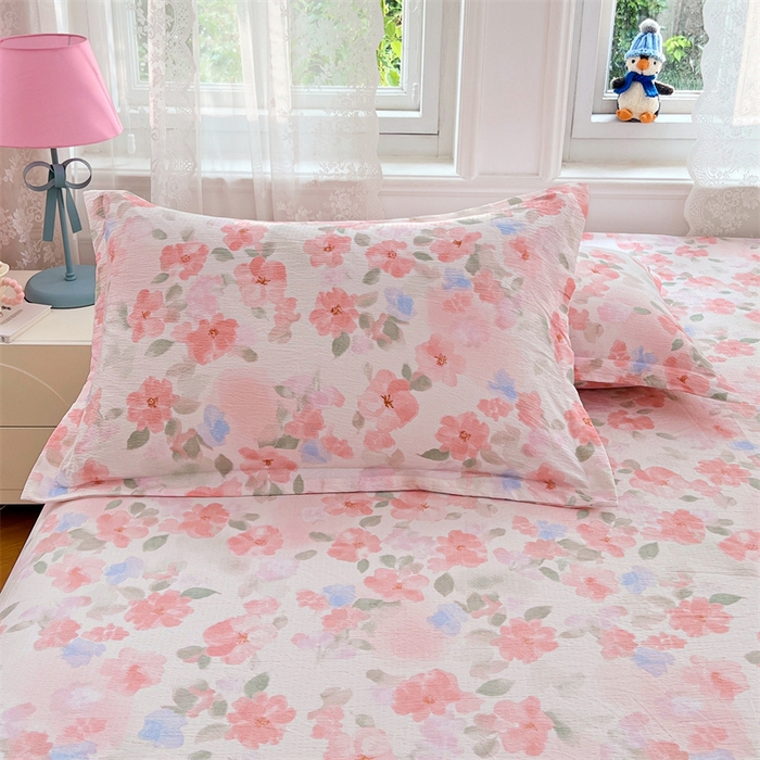 91家纺网 家纺一手货源 找家纺 梦舒羽 2025新款云感双层纱印花枕套宿舍单人枕芯套一对装枕头套 倾城之恋