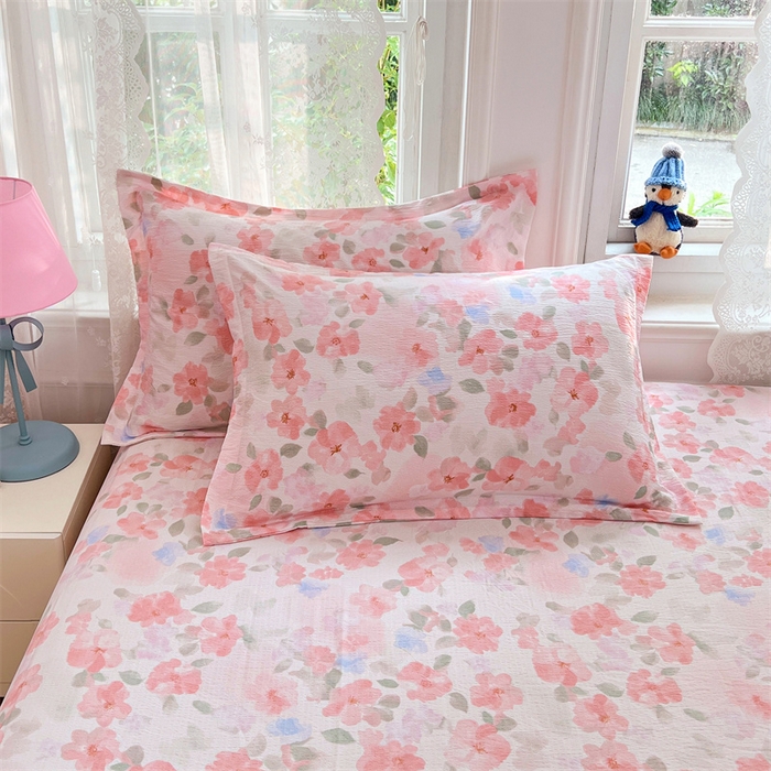 91家纺网 家纺一手货源 找家纺 梦舒羽 2025新款云感双层纱印花枕套宿舍单人枕芯套一对装枕头套 倾城之恋