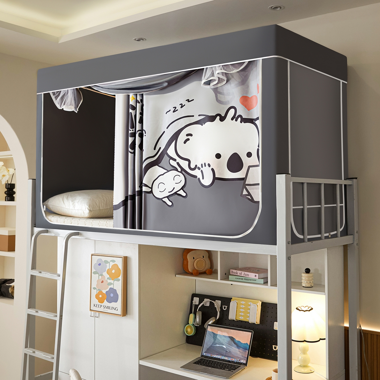 91家纺网 家纺一手货源 找家纺 冉美家纺 2025U型坐床烤学生漆支架蚊帐 发呆呆考拉