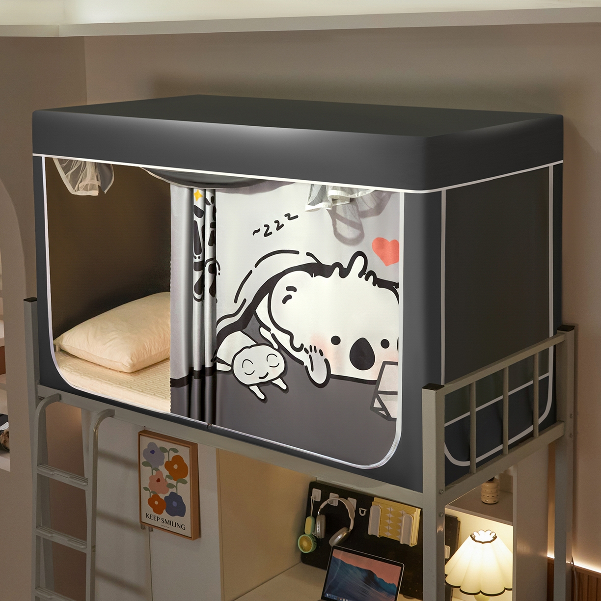 91家纺网 家纺一手货源 找家纺 冉美家纺 2025U型坐床烤学生漆支架蚊帐 发呆呆考拉