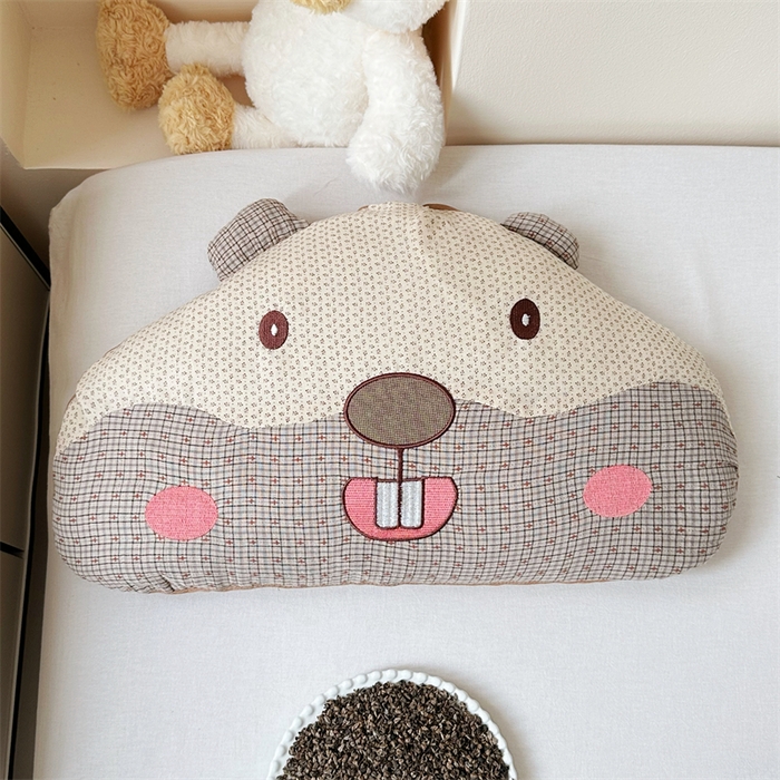 91家纺网 家纺一手货源 找家纺 卓昌枕芯 2025新款双层纱全棉纯棉土拨鼠荞麦卡通枕枕头枕芯单枕芯 土拨鼠 -咖色 38x58cm苦荞款单枕/只