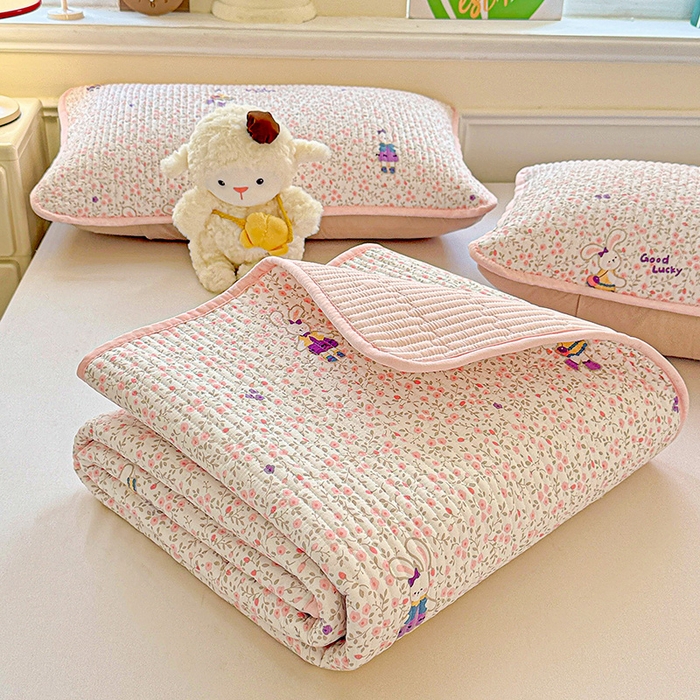 91家纺网 家纺一手货源 找家纺 恒尚居 2025新款云感床褥垫双层皱皱纱学生软床垫床护垫-四季款-系列一 欢乐兔