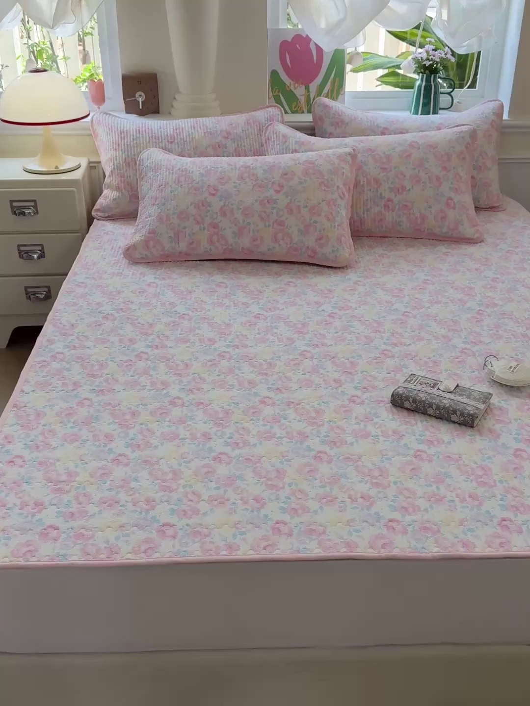 91家纺网 家纺一手货源 找家纺 恒尚居 2025新款云感床褥垫双层皱皱纱学生软床垫床护垫-四季款-系列一 玫瑰印象