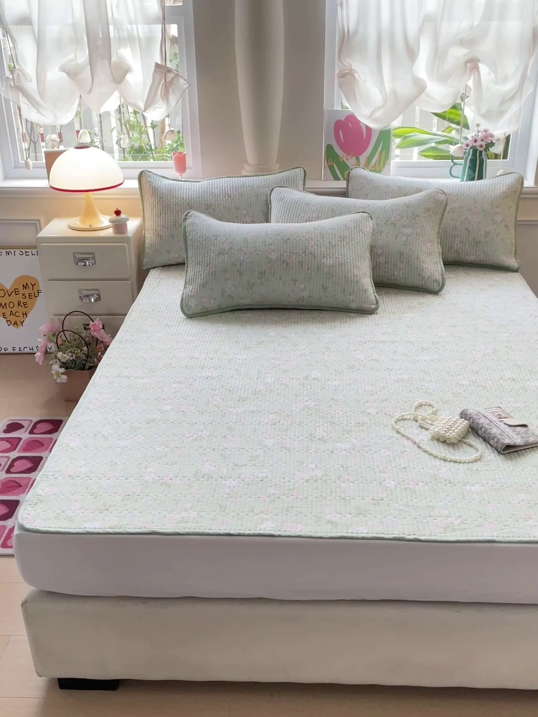 91家纺网 家纺一手货源 找家纺 恒尚居 2025新款云感床褥垫双层皱皱纱学生软床垫床护垫-四季款-系列一 美丽心情