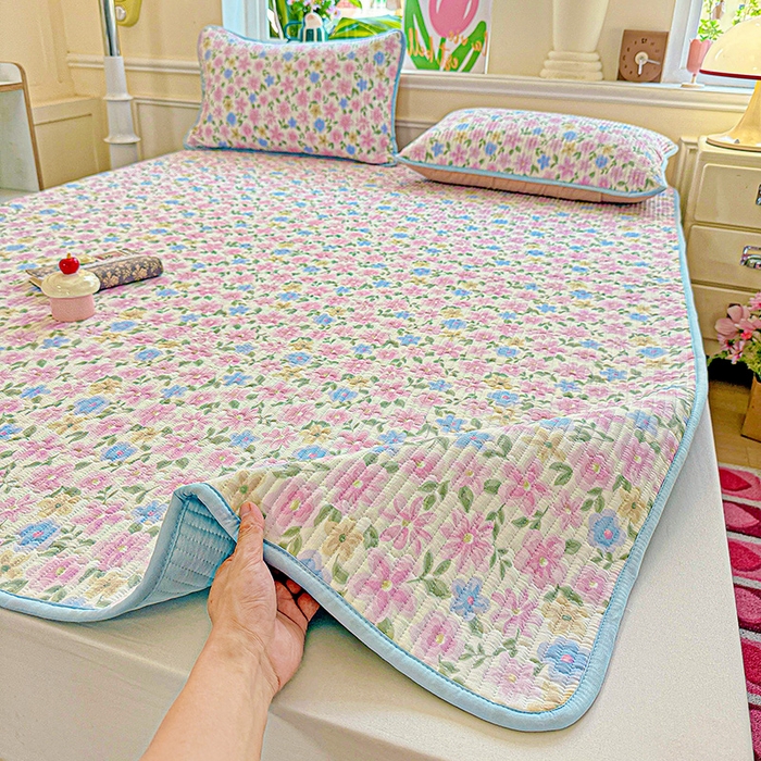 91家纺网 家纺一手货源 找家纺 恒尚居 2025新款云感床褥垫双层皱皱纱学生软床垫床护垫-四季款-系列一 蔷薇