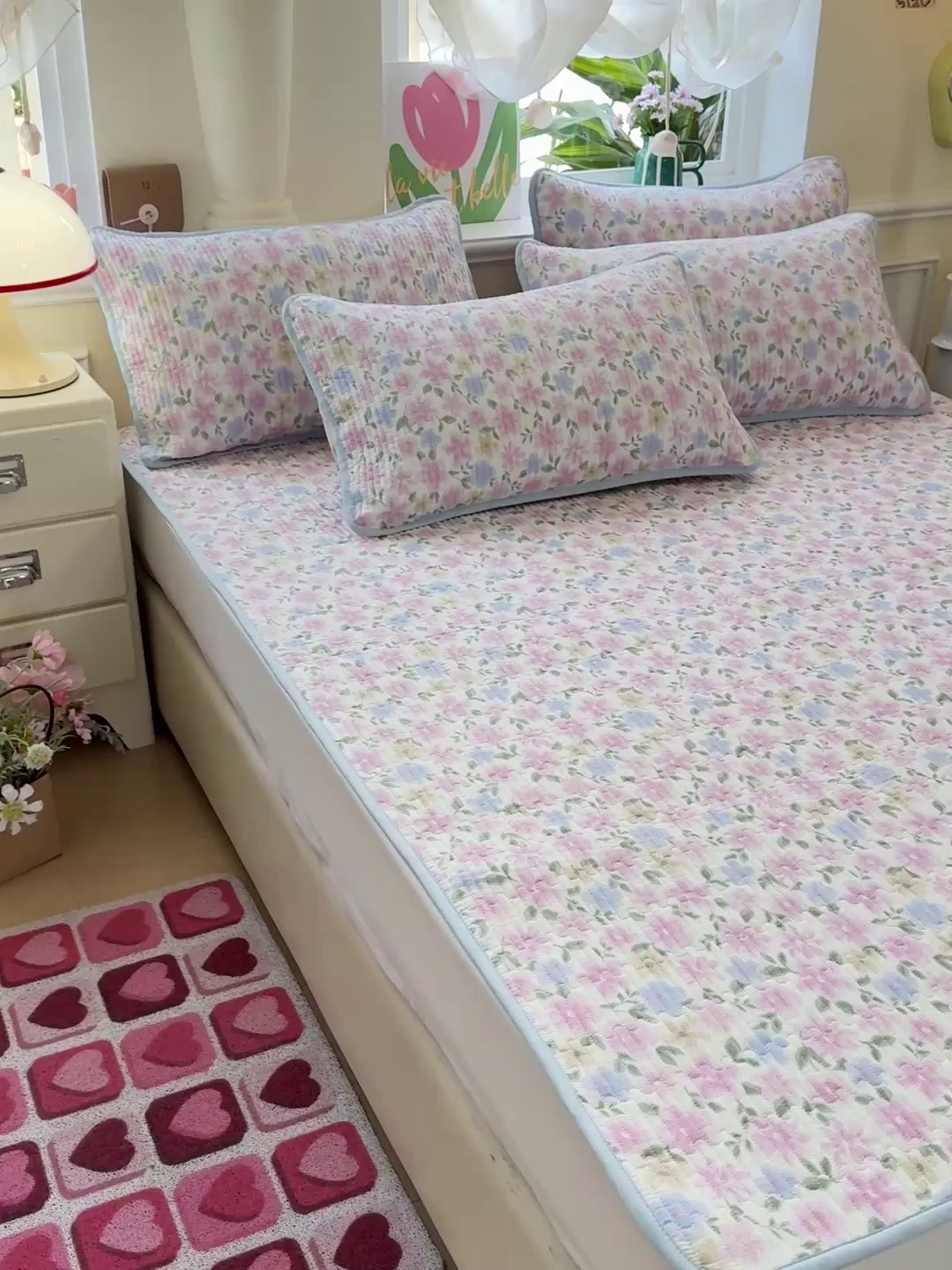 91家纺网 家纺一手货源 找家纺 恒尚居 2025新款云感床褥垫双层皱皱纱学生软床垫床护垫-四季款-系列一 蔷薇