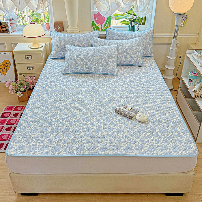 91家纺网 家纺一手货源 找家纺 恒尚居 2025新款云感床褥垫双层皱皱纱学生软床垫床护垫-四季款-系列一 清新蓝