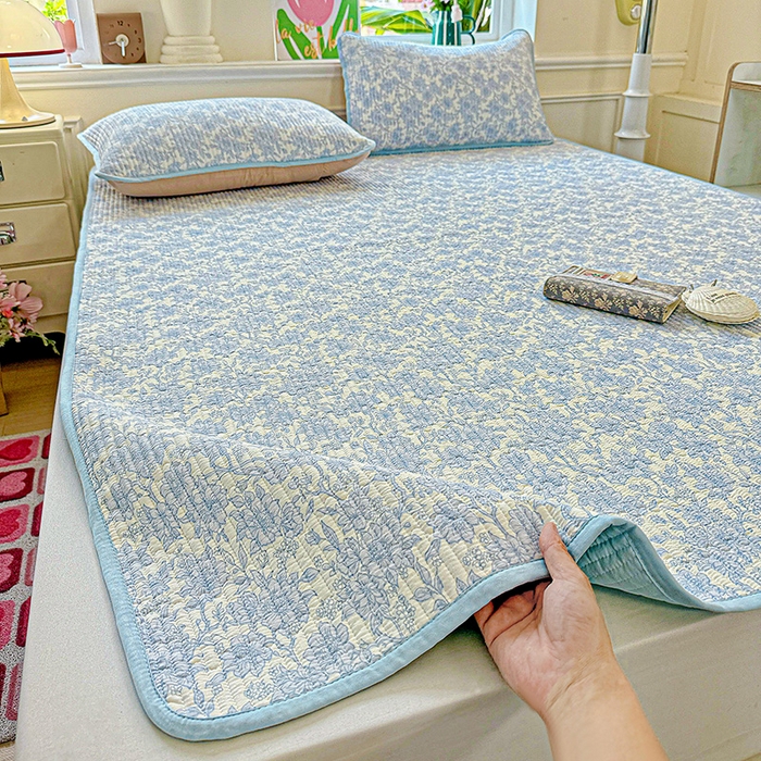 91家纺网 家纺一手货源 找家纺 恒尚居 2025新款云感床褥垫双层皱皱纱学生软床垫床护垫-四季款-系列一 清新蓝