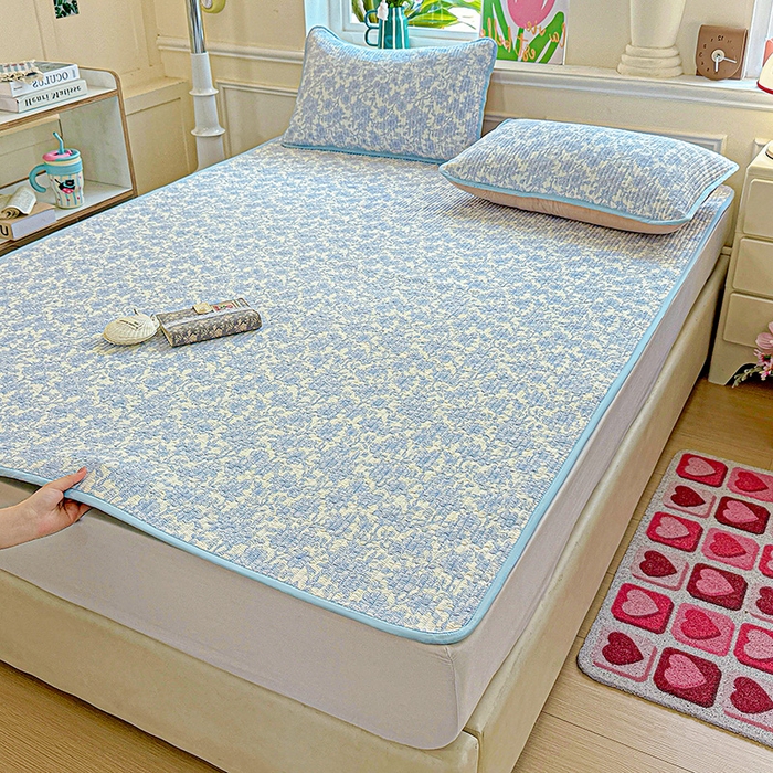 91家纺网 家纺一手货源 找家纺 恒尚居 2025新款云感床褥垫双层皱皱纱学生软床垫床护垫-四季款-系列一 清新蓝