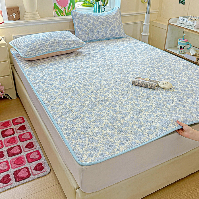 91家纺网 家纺一手货源 找家纺 恒尚居 2025新款云感床褥垫双层皱皱纱学生软床垫床护垫-四季款-系列一 清新蓝