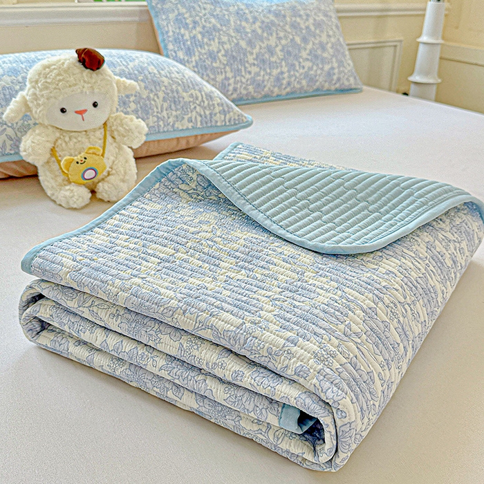 91家纺网 家纺一手货源 找家纺 恒尚居 2025新款云感床褥垫双层皱皱纱学生软床垫床护垫-四季款-系列一 清新蓝