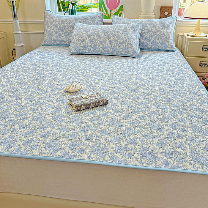 91家纺网 家纺一手货源 找家纺 恒尚居 2025新款云感床褥垫双层皱皱纱学生软床垫床护垫-四季款-系列一 清新蓝