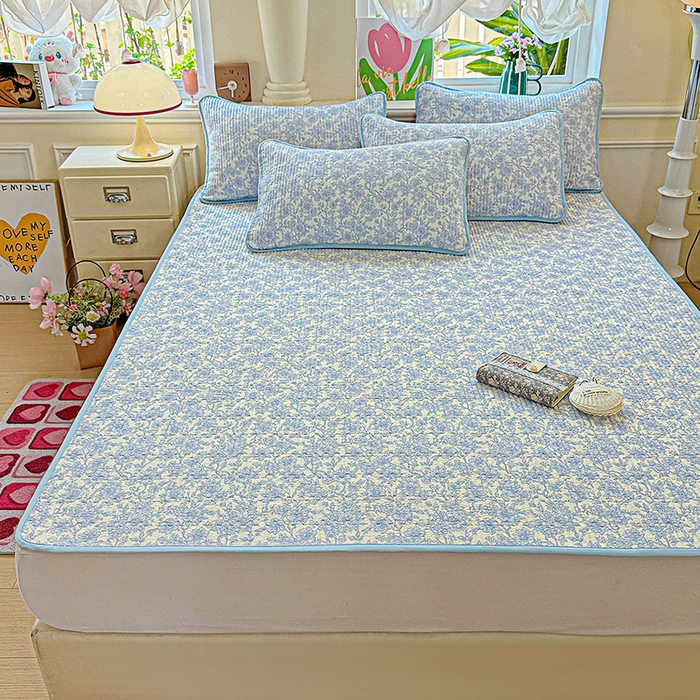 91家纺网 家纺一手货源 找家纺 恒尚居 2025新款云感床褥垫双层皱皱纱学生软床垫床护垫-四季款-系列一 清新蓝