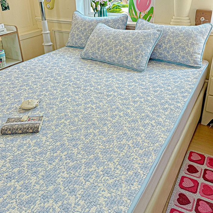 91家纺网 家纺一手货源 找家纺 恒尚居 2025新款云感床褥垫双层皱皱纱学生软床垫床护垫-四季款-系列一 清新蓝