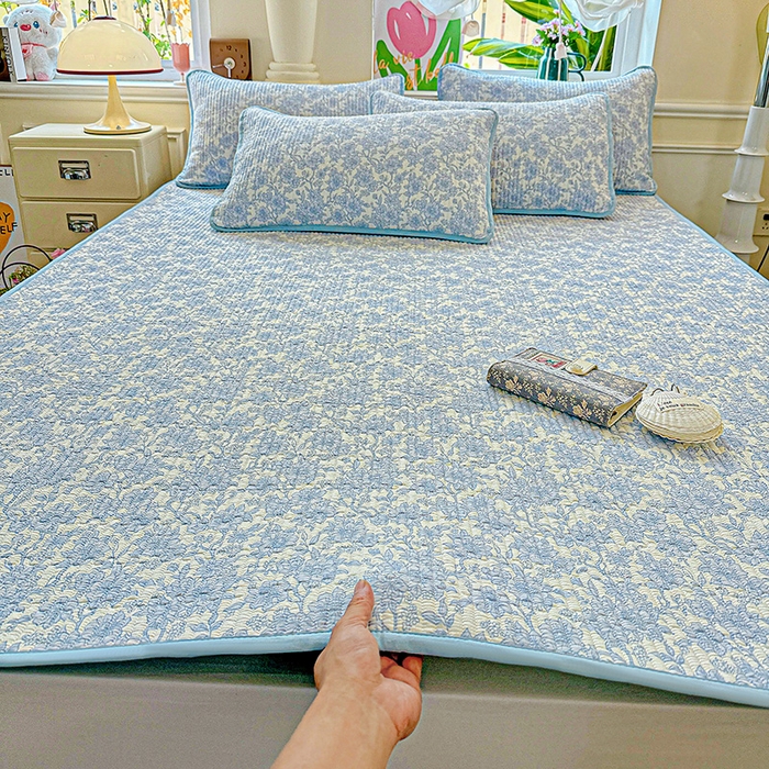 91家纺网 家纺一手货源 找家纺 恒尚居 2025新款云感床褥垫双层皱皱纱学生软床垫床护垫-四季款-系列一 清新蓝