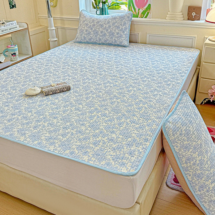 91家纺网 家纺一手货源 找家纺 恒尚居 2025新款云感床褥垫双层皱皱纱学生软床垫床护垫-四季款-系列一 清新蓝