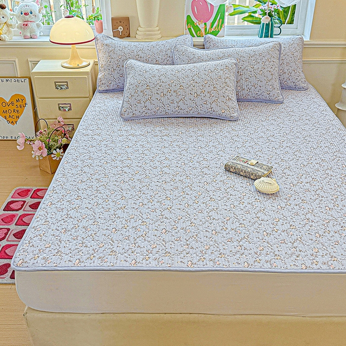 91家纺网 家纺一手货源 找家纺 恒尚居 2025新款云感床褥垫双层皱皱纱学生软床垫床护垫-四季款-系列一 紫藤花