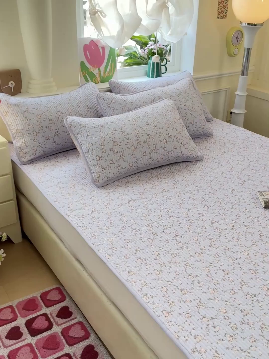 91家纺网 家纺一手货源 找家纺 恒尚居 2025新款云感床褥垫双层皱皱纱学生软床垫床护垫-四季款-系列一 紫藤花