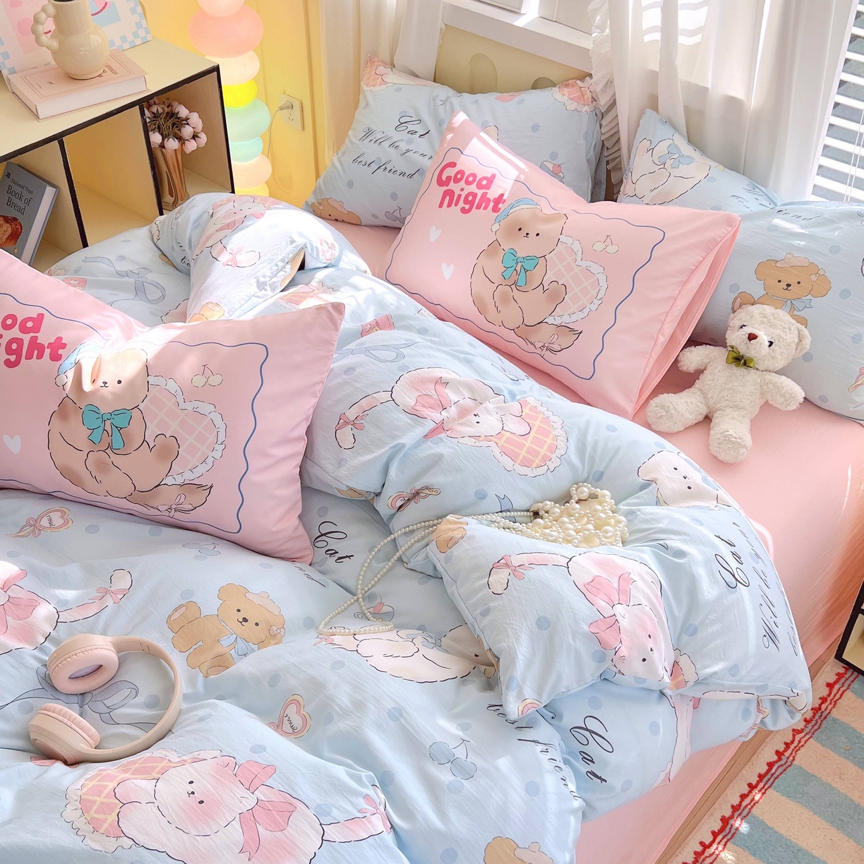 大麦乐田2025新款超柔大版印花四件套 奶油猫咪