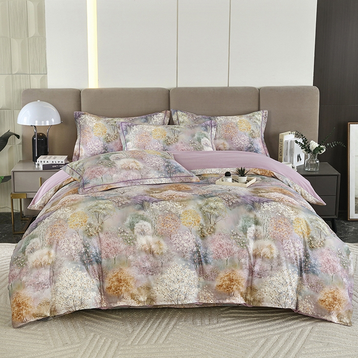 91家纺网 家纺一手货源 找家纺 金纱玉纺 2025数码印花加厚四件套 琼林玉树-紫