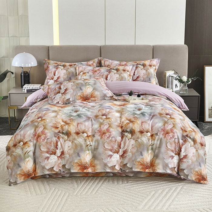 91家纺网 家纺一手货源 找家纺 金纱玉纺 2025数码印花加厚四件套 似锦繁花-紫