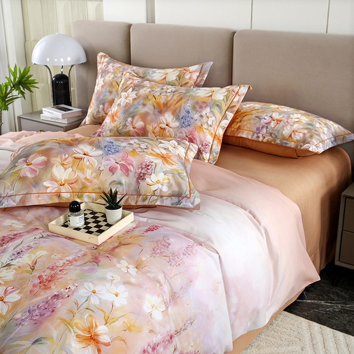 91家纺网 家纺一手货源 找家纺 金纱玉纺 2025年新款加厚四件套 从林春意-桔