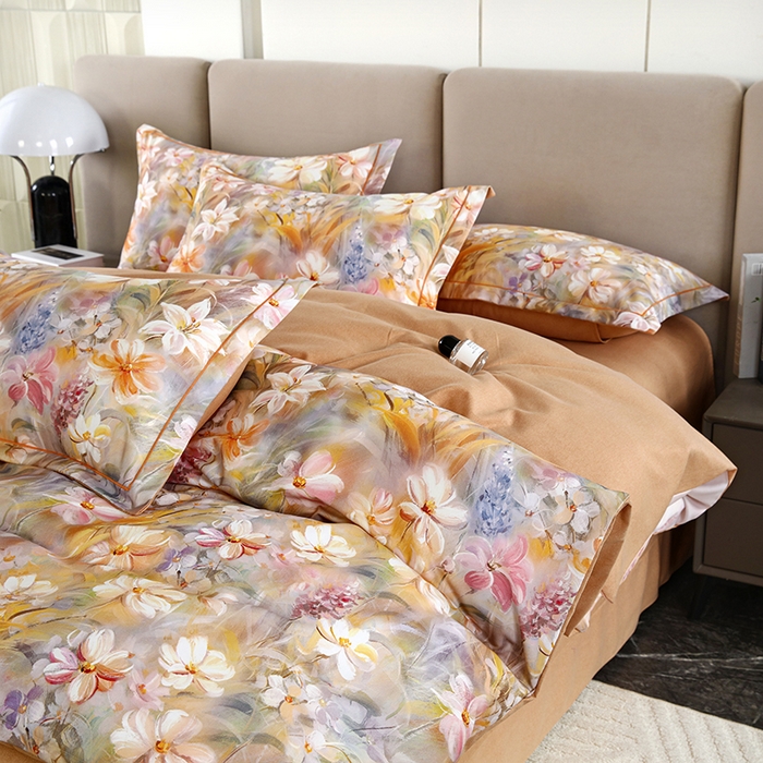 91家纺网 家纺一手货源 找家纺 金纱玉纺 2025年新款加厚四件套 从林春意-桔