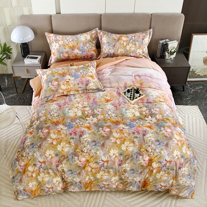 91家纺网 家纺一手货源 找家纺 金纱玉纺 2025年新款加厚四件套 从林春意-桔