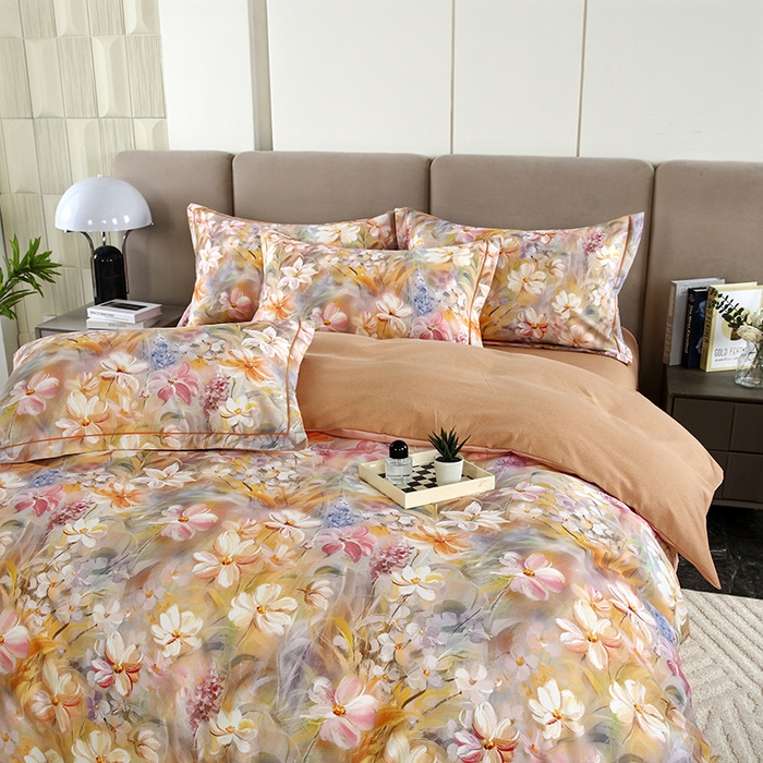 91家纺网 家纺一手货源 找家纺 金纱玉纺 2025年新款加厚四件套 从林春意-桔