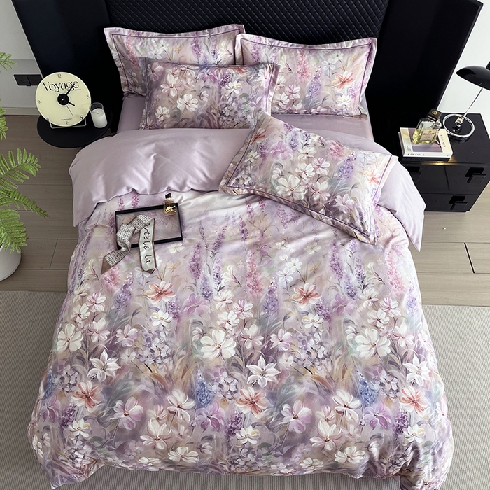 91家纺网 家纺一手货源 找家纺 金纱玉纺 2025年新款加厚四件套 丛林春意-紫