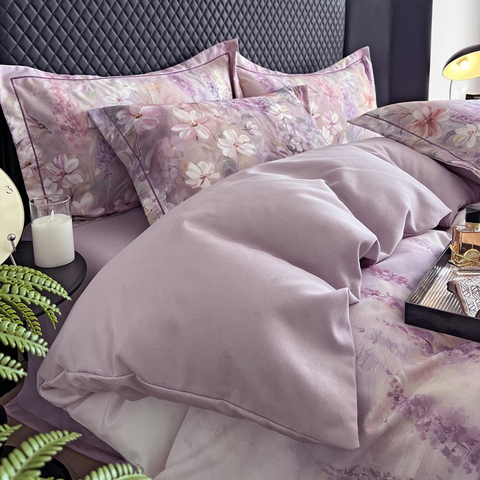 91家纺网 家纺一手货源 找家纺 金纱玉纺 2025年新款加厚四件套 丛林春意-紫