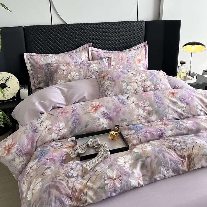 91家纺网 家纺一手货源 找家纺 金纱玉纺 2025年新款加厚四件套 丛林春意-紫