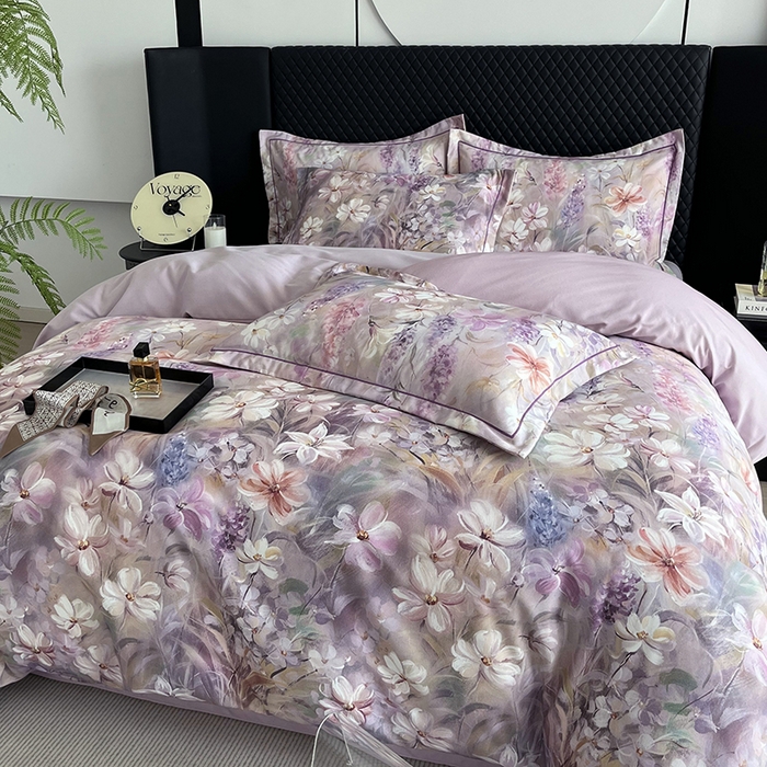 91家纺网 家纺一手货源 找家纺 金纱玉纺 2025年新款加厚四件套 丛林春意-紫