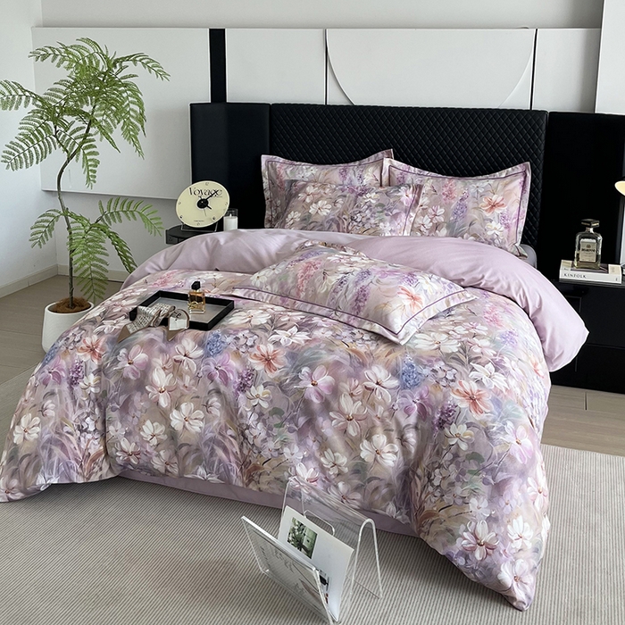 91家纺网 家纺一手货源 找家纺 金纱玉纺 2025年新款加厚四件套 丛林春意-紫