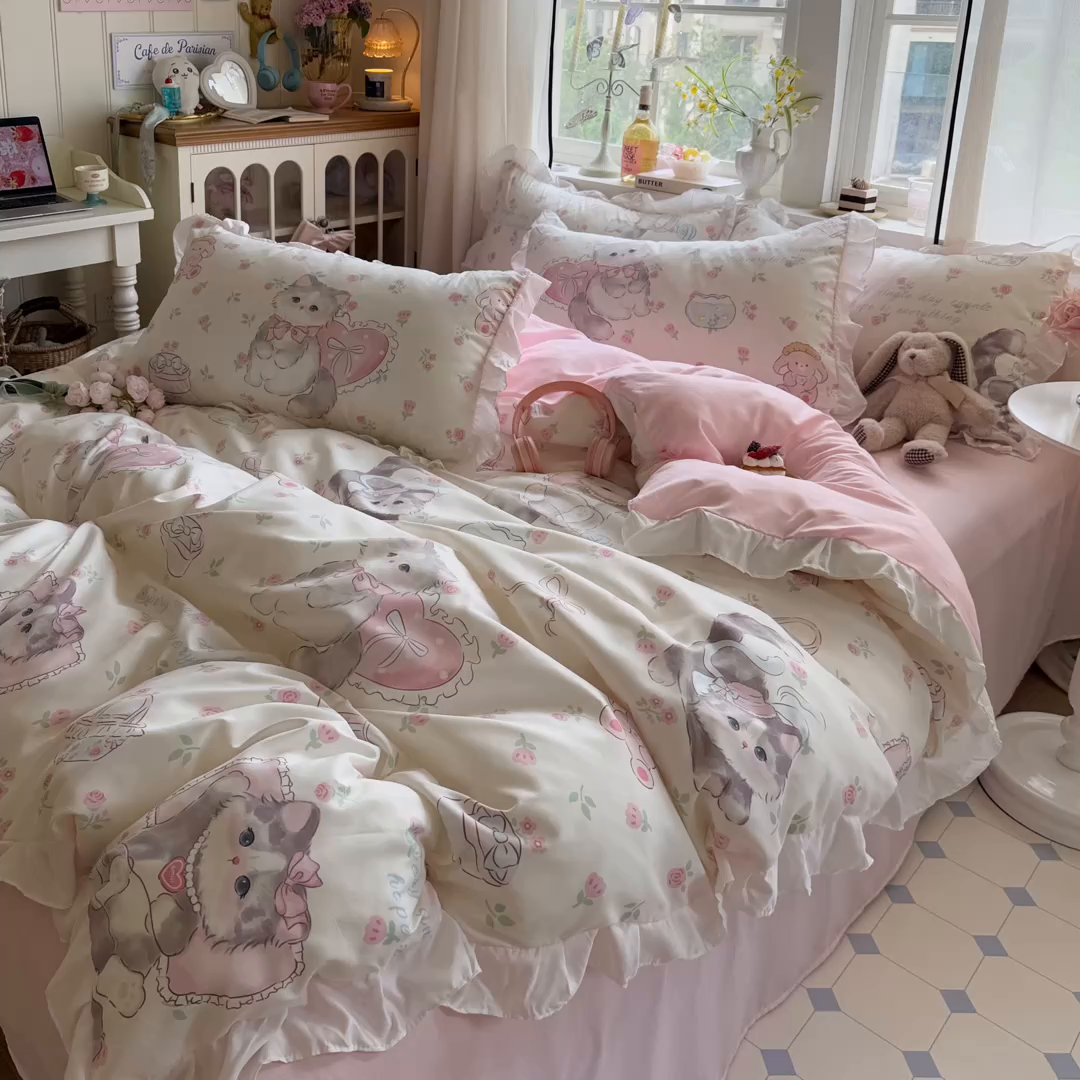 91家纺网 家纺一手货源 找家纺 （总）慕澄家纺 2025新款小清新花边款水洗棉四件套-第二波