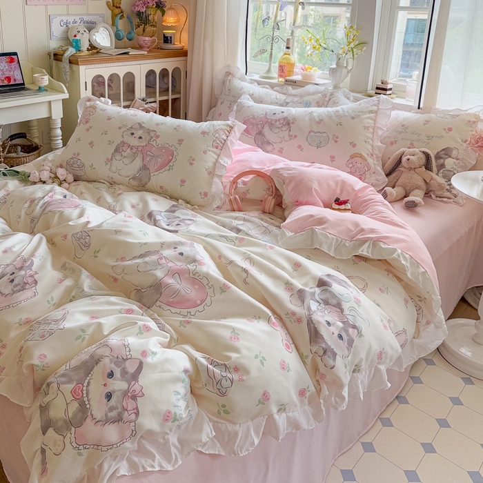 91家纺网 家纺一手货源 找家纺 （总）慕澄家纺 2025新款小清新花边款水洗棉四件套-第二波