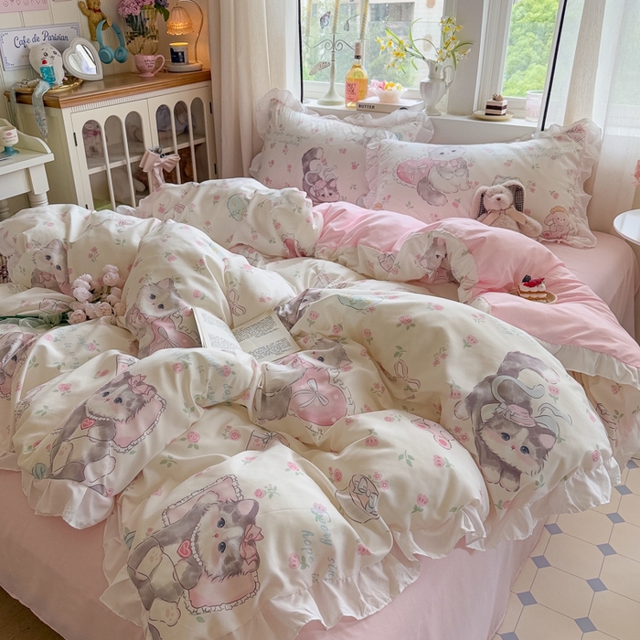 91家纺网 家纺一手货源 找家纺 （总）慕澄家纺 2025新款小清新花边款水洗棉四件套-第二波