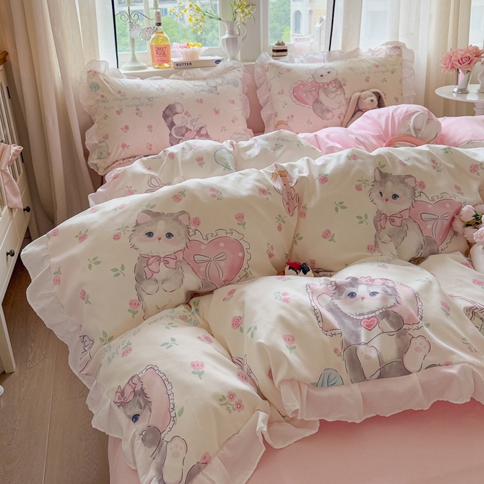 91家纺网 家纺一手货源 找家纺 （总）慕澄家纺 2025新款小清新花边款水洗棉四件套-第二波