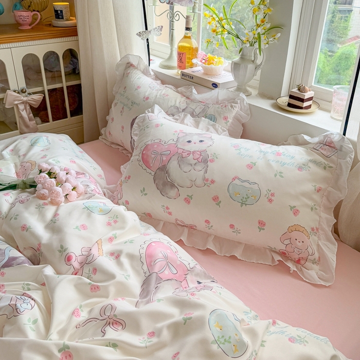 91家纺网 家纺一手货源 找家纺 （总）慕澄家纺 2025新款小清新花边款水洗棉四件套-第二波