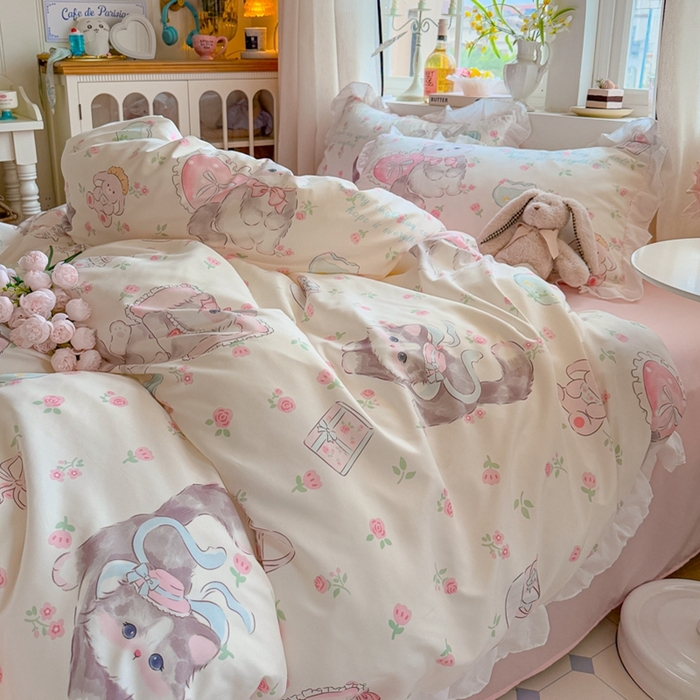 91家纺网 家纺一手货源 找家纺 （总）慕澄家纺 2025新款小清新花边款水洗棉四件套-第二波