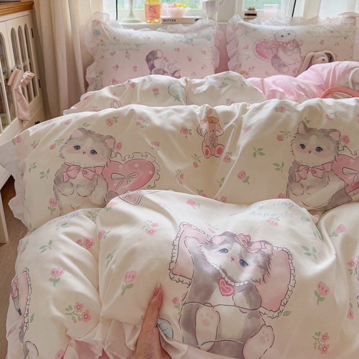 91家纺网 家纺一手货源 找家纺 （总）慕澄家纺 2025新款小清新花边款水洗棉四件套-第二波