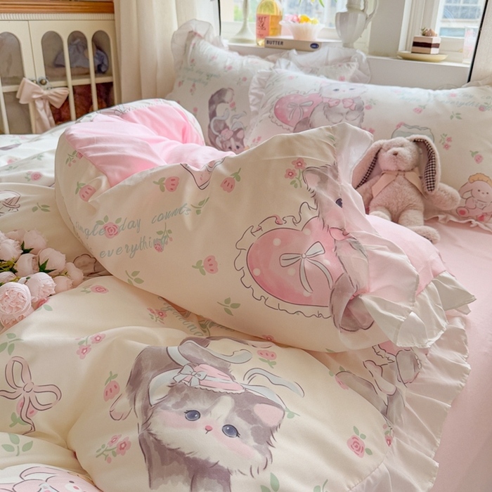 91家纺网 家纺一手货源 找家纺 （总）慕澄家纺 2025新款小清新花边款水洗棉四件套-第二波