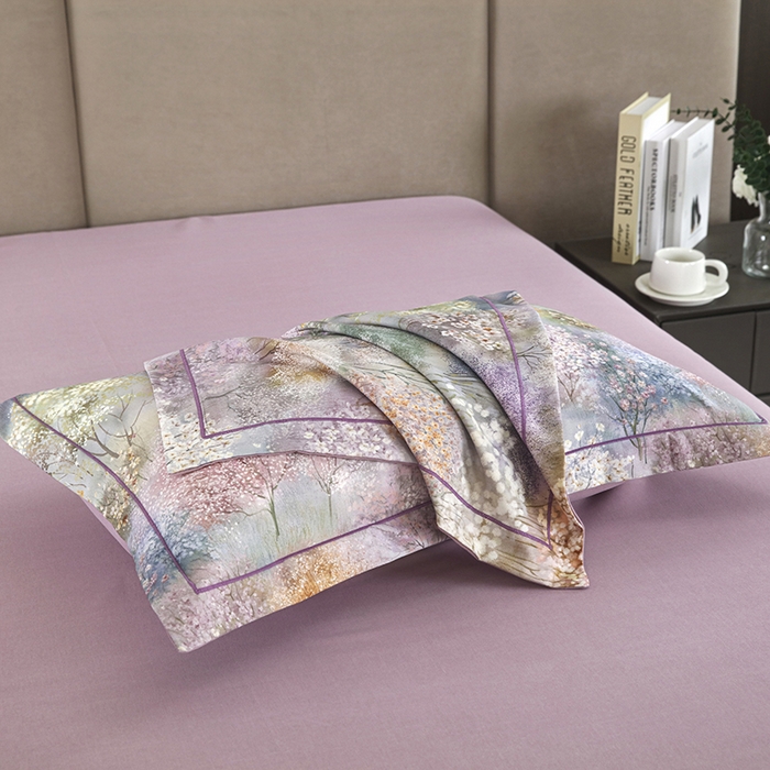 91家纺网 家纺一手货源 找家纺 金纱玉纺 2025数码印花加厚四件套 琼林玉树-紫